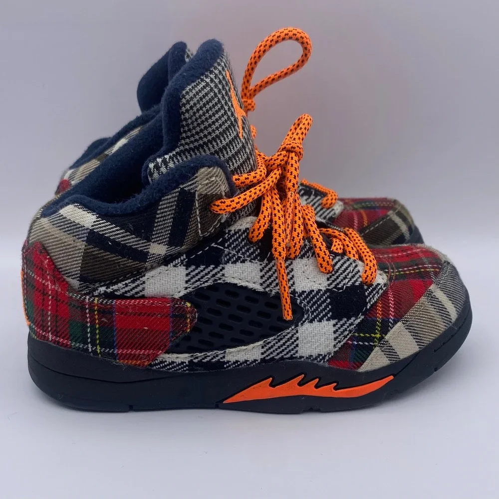 Air Jordan 5 Retro Plaid Toddler 9C Multicolor Orange Streetwear Sneakers 2023
